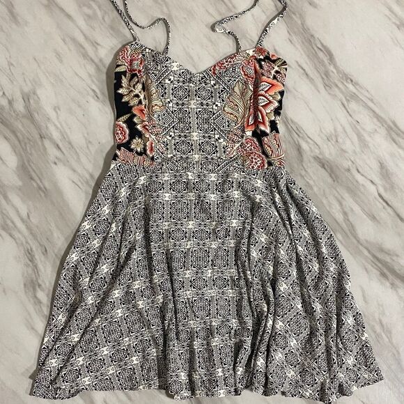 Aeropostale | S | Boho Spaghetti Strap Fit & Flare Mini Dress – Black White - Picture 10 of 15